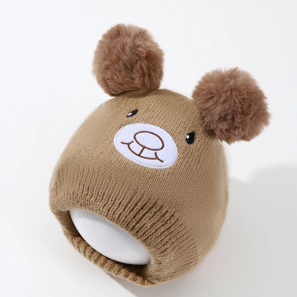 Cute Bear Beanie Cap for Baby Boy Girl Cartoon Pompom Warm Knitted Hat Neck Cover Autumn Winter Toddler Ear Protection Caps