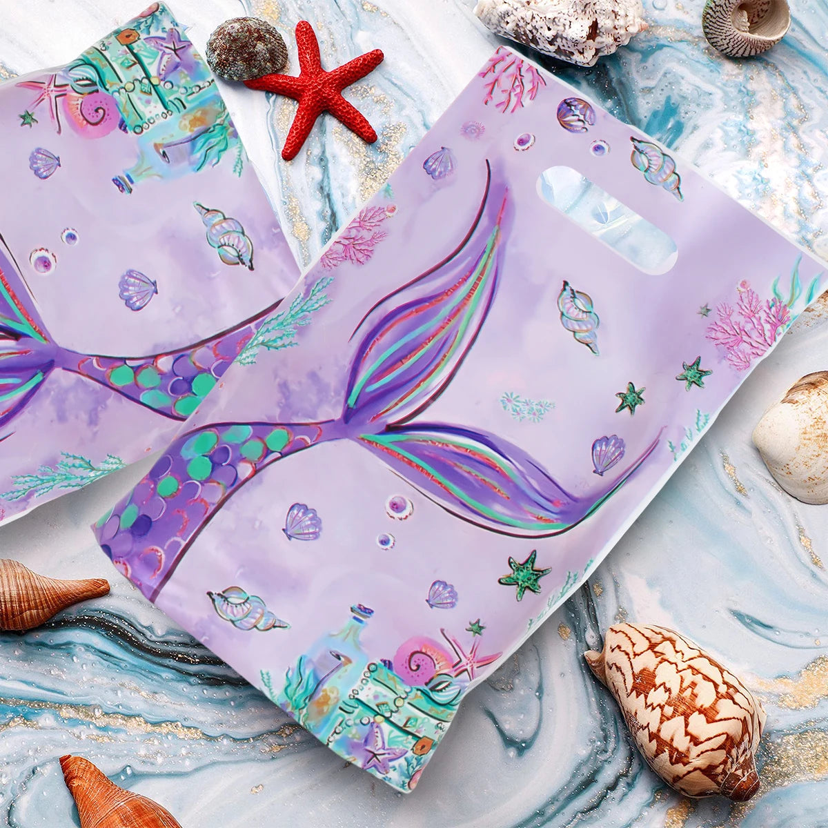 Mermaid Tote Bag Under The Sea Theme Little Mermaid Happy One Birthday Party Decorations Kids Candy Cookie Handbag Baby Shower