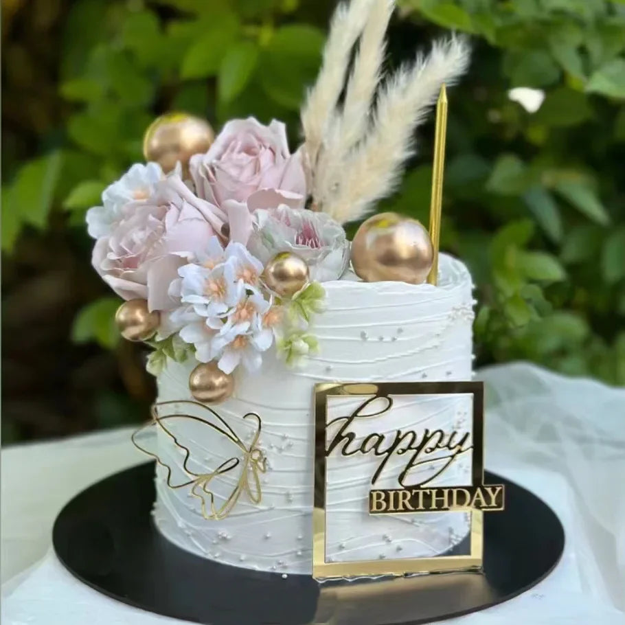 Ins Gold Happy Birthday Cake Toppers Birthday Girl Acrylic Kids Birthday Party Cake Topper Baby Shower Gift Dessert Decoration