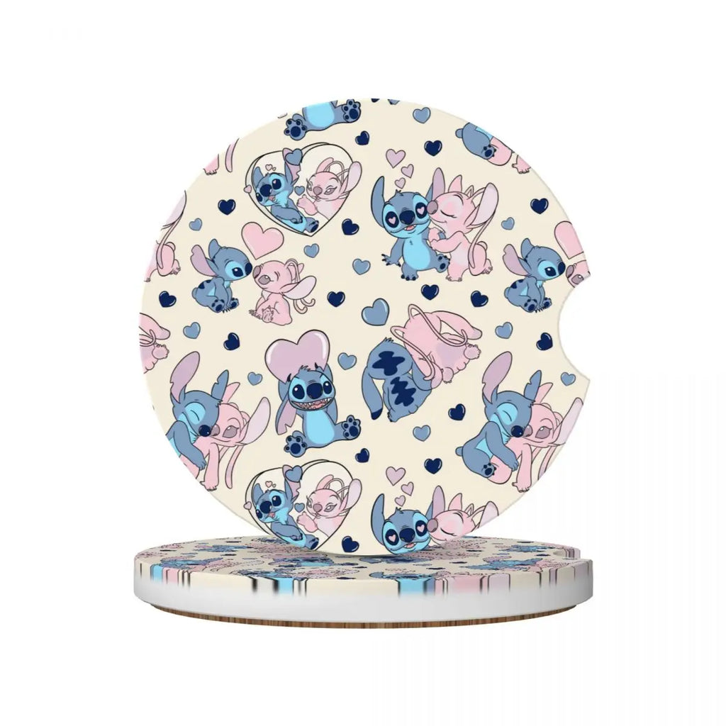 Kawaii Stitch Cartoon Car Cup Coaster 2PCS Universal Cup Holders Embedded in Ornaments Coaster Car Interior Accessories