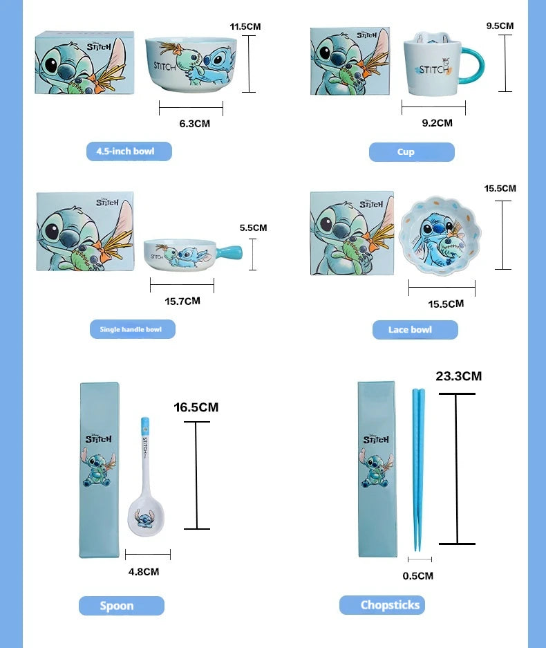 Stitch Salad Bowl Dinner Plates Household Ceramic Plate Cute Styling Rice Bowl Resistant Tableware Kids Water Cup Coffee Mug