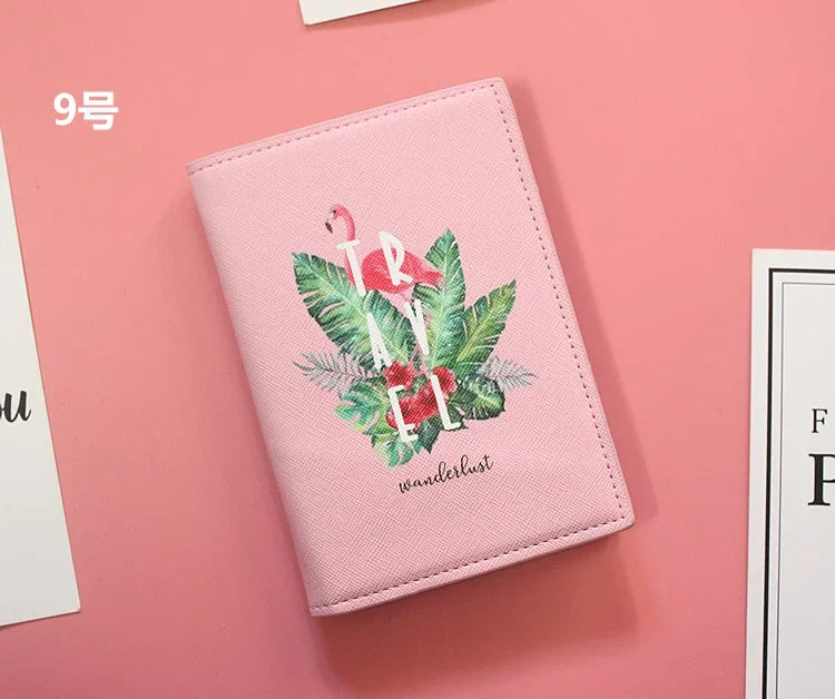 Fashion Men Women Travel Leather Passport Holder Card Case Protector Cover Floral Wallet Bags Flower Passport Cover for girls