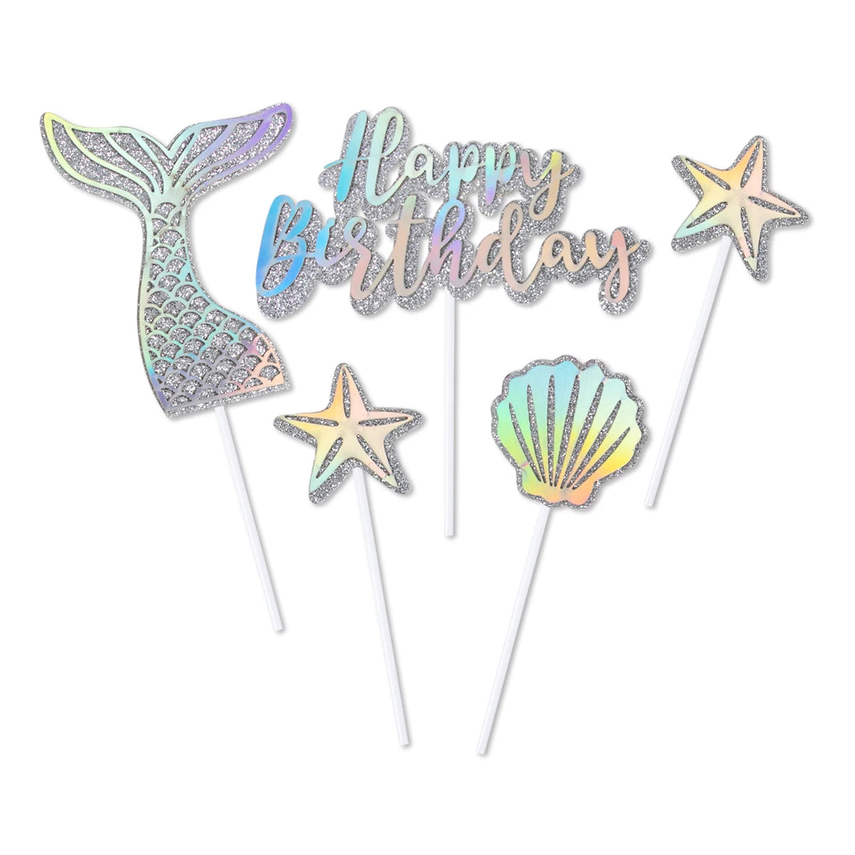 Mermaid Party Cake Decor Glitter Shell Starfish Mermaid Tail Cake Topper Under the Sea Girls 1st 2th Birthday Cupcake Topper