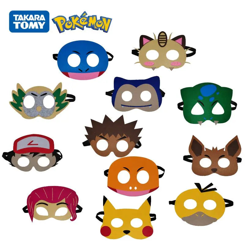 12Pcs Pokemon Felt Mask Anime Cosplay Pikachu Eevee Eye Mask Kids Birthday Party Decoration Dress Up Masquerade Party Supplies