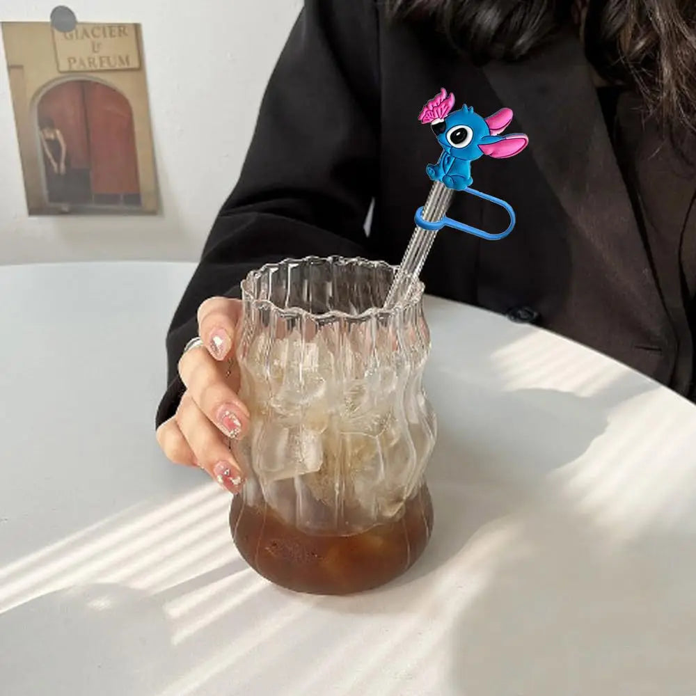 Cute Stitch Cartoon Silicone Straw Covers For Water Glass Bottle Drinking Dust Cap Straw Tips Cover Cup Accessories For 10mm