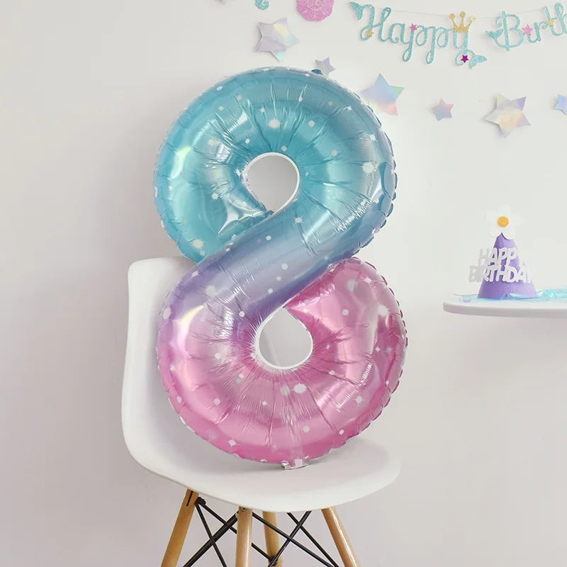 40inch Gradient Number 0-9 Foil Balloon Unicorn Mermaid Theme 1 2 3 4 5th Birthday Party Candy Color Number Foil Balloons