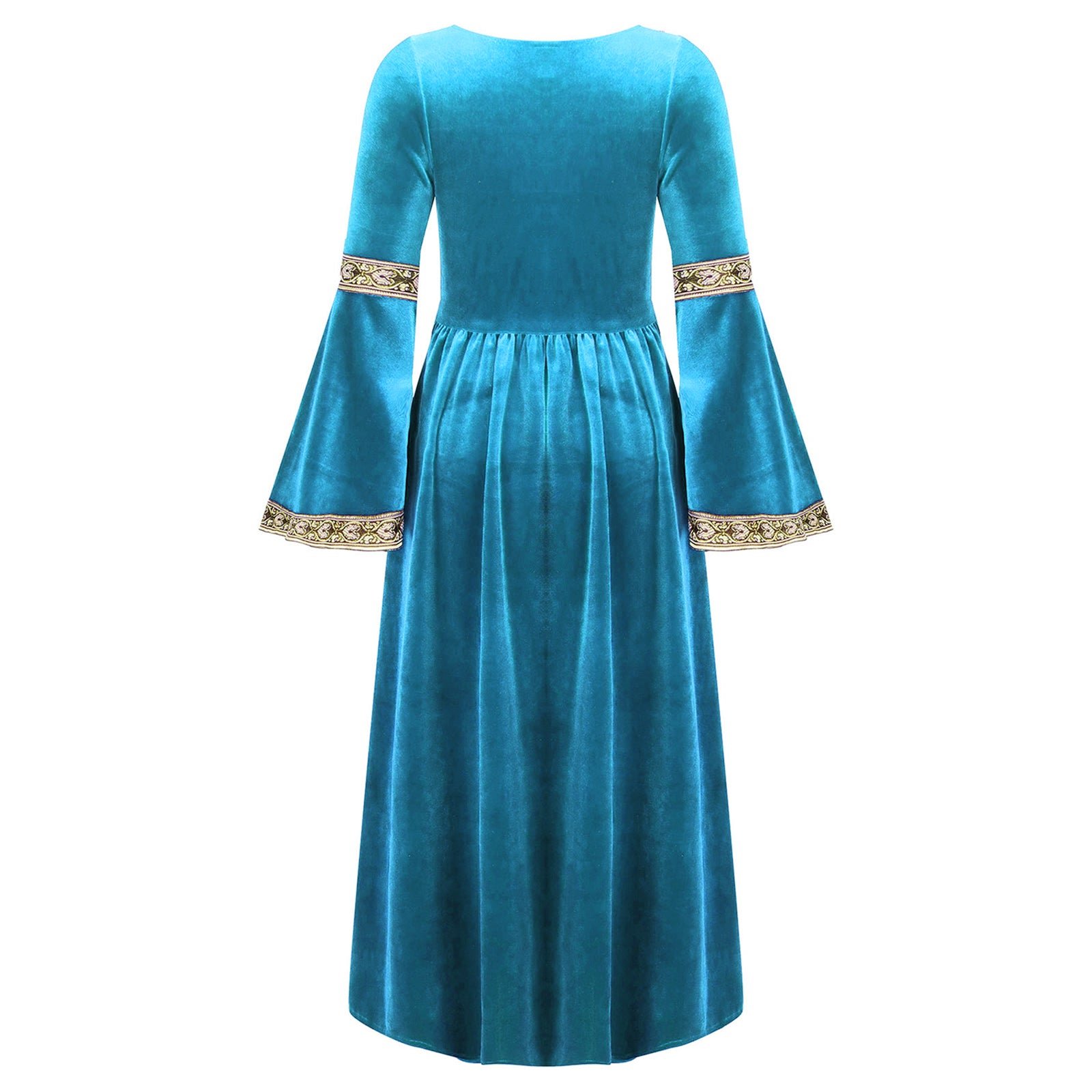 Kids Girls Medieval Renaissance Princess Costume Velvet Long Flare Sleeve Vintage Dress Gown Carnival Party Cosplay Dress Up