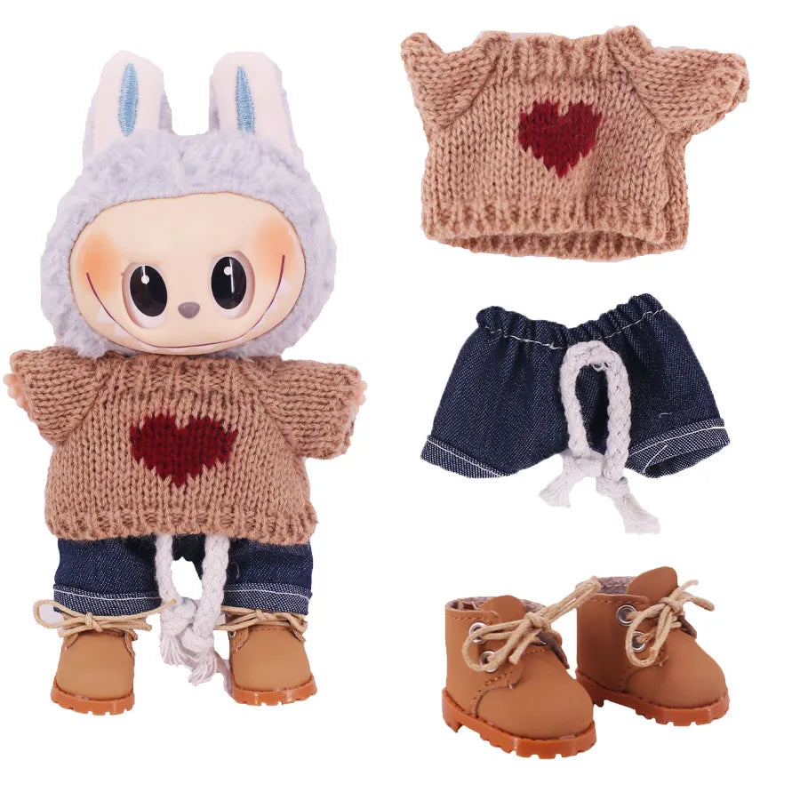 Doll Sweater Pants Shoes set For labubu Clothes 17 cm Doll Accessories,Toys For Girls,Christmas Festival Birthday Present