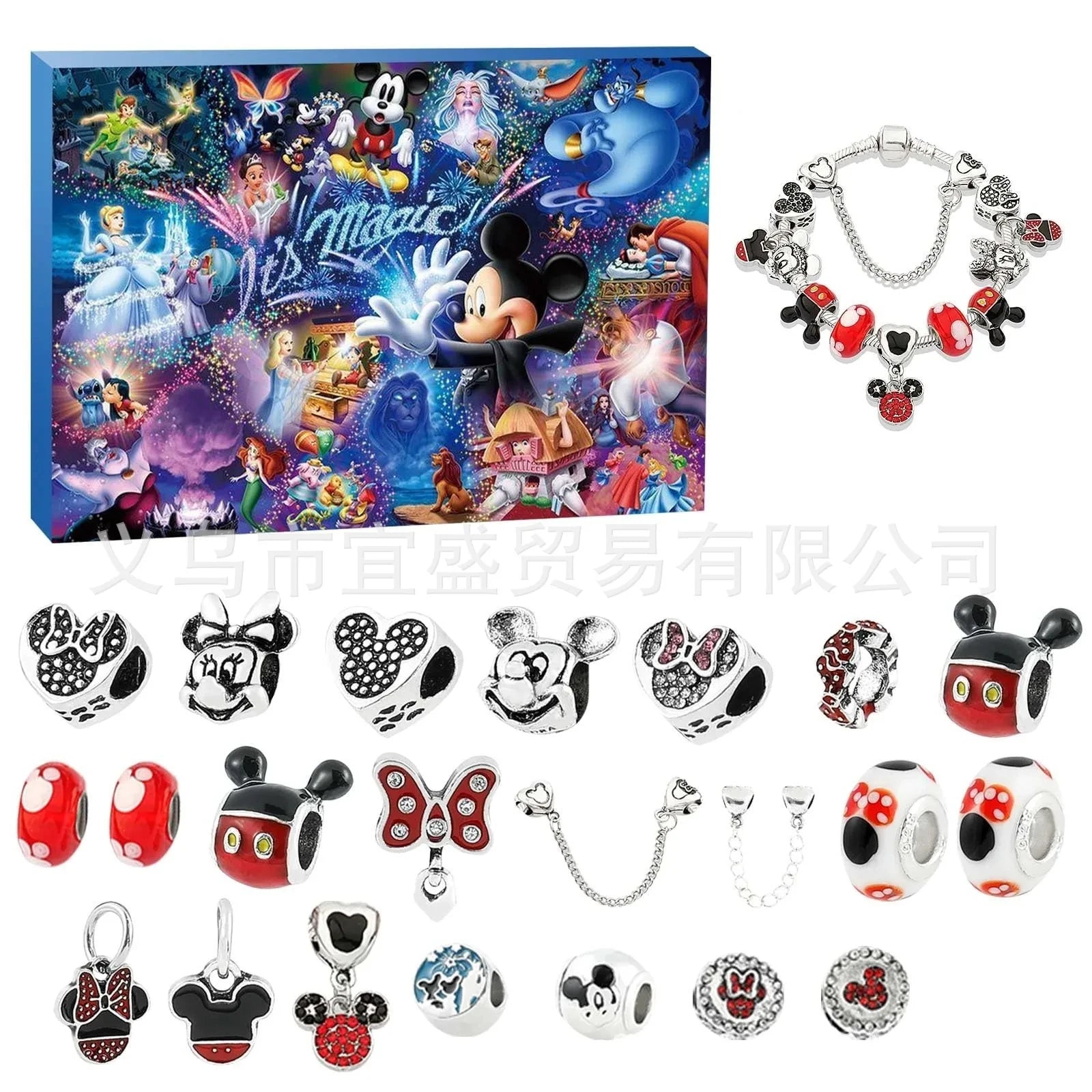 New Hot Stitch Mickey Christmas Advent Calendar Bracelets 24 Days Xmas Countdown Calendar Diy Jewelry Making Kit Girl Xmas Gifts