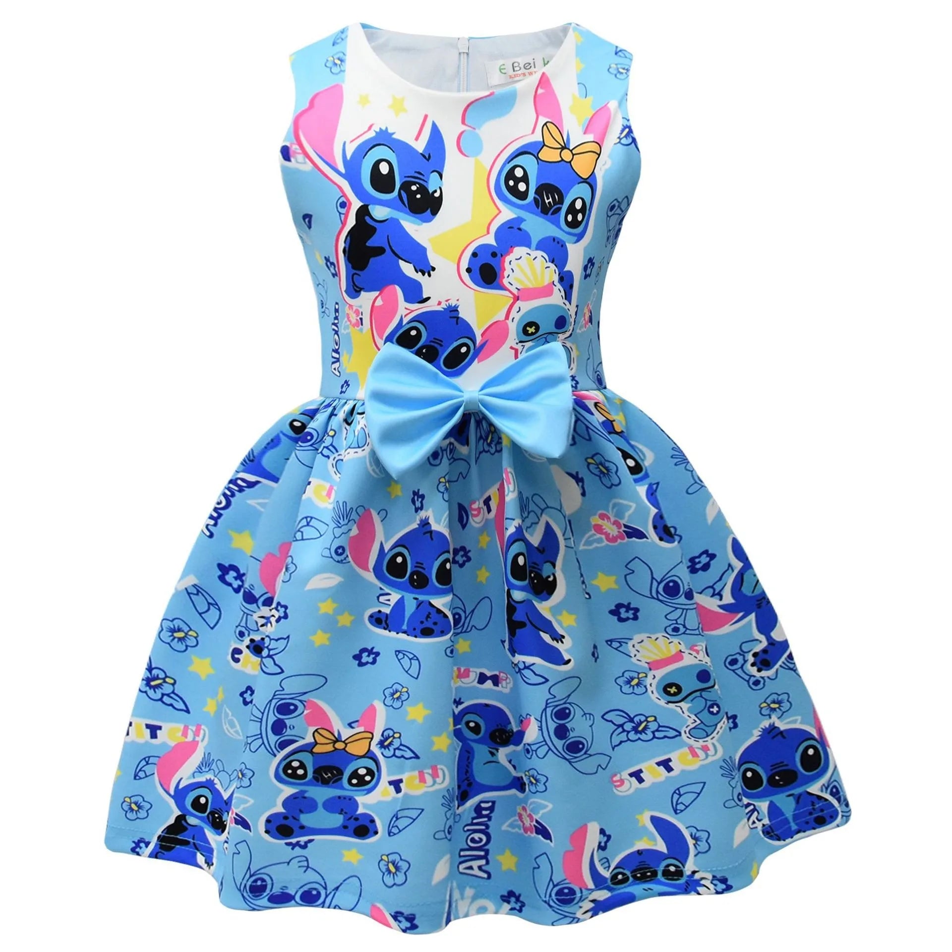 Lilo and Stitch Dress Summer Sweet Cute Animated Movie Stitch Printed Bow Tutu Skirt Kids Girls Birthday Party Princess Costumes