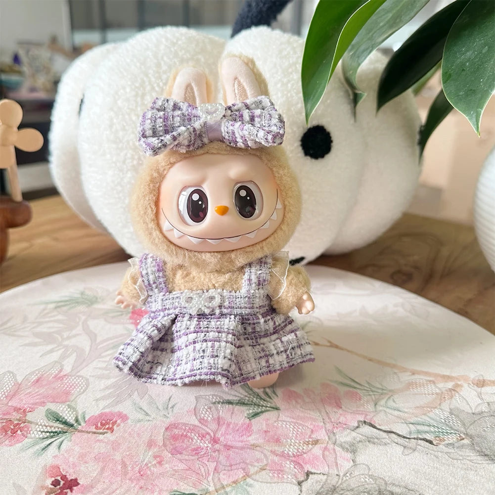 For Labubu Sitting Party Series  Classic Dress Grid Style Small Fragrance For Labubu v1 v2 Kid Gift Labubu Clothes Design style