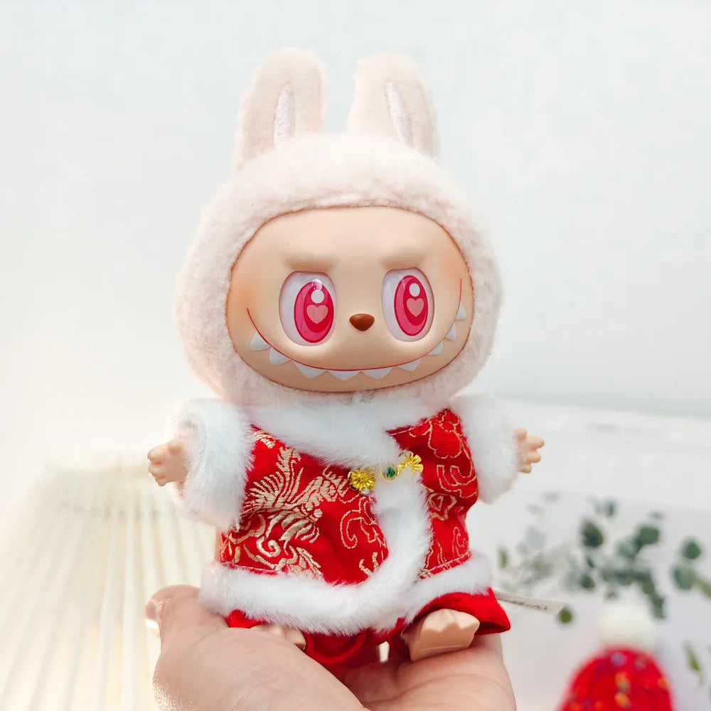 17cm Mini Plush Doll'S Clothes Outfit Accessories For Labubu V1 V2 Christmas Cookie Man Sweater Hat Clothing New Year Gift