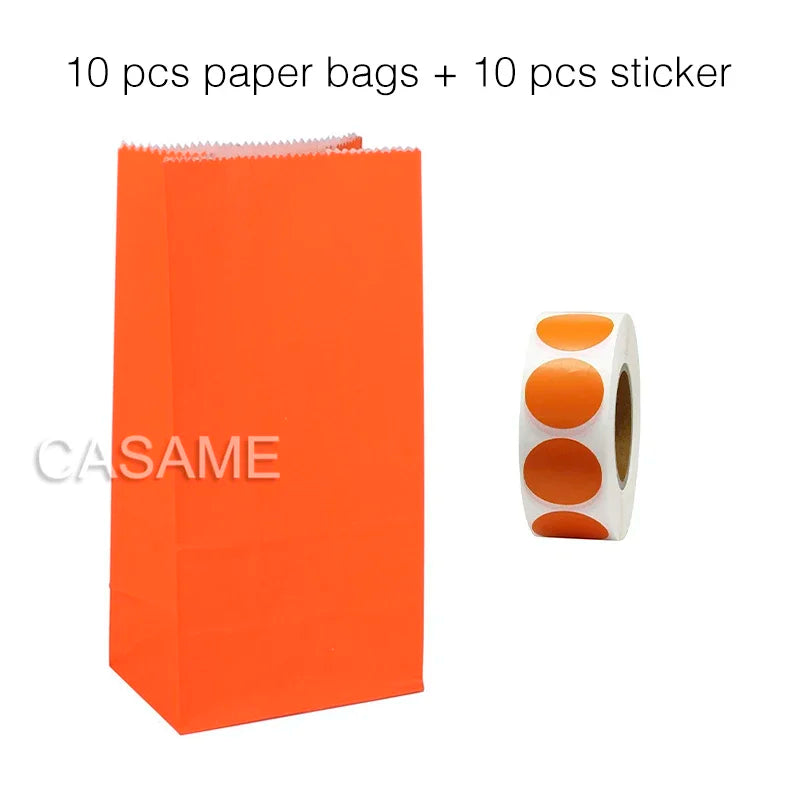 10 pcs Colorful Solid Stripe and Polka Dot Stand-Up Bags with Stickers - 18x9x6cm Favor Gift Packing Treat Bags for Wedding