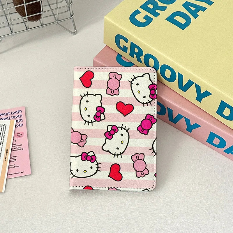 Sanrio Hello Kitty Travel Passport Cover Women Girls Passport Credit Card Holder PU Cartoon Organizer Case Passport Wallet Gift