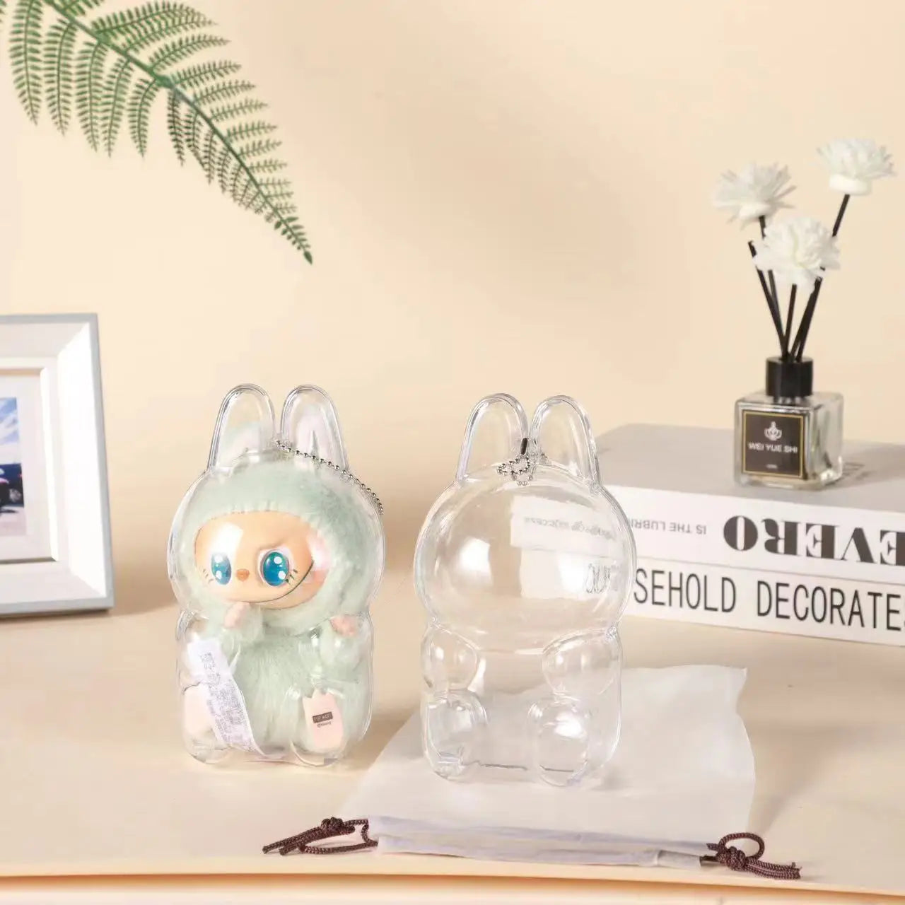 Labubu Case Sitting Party Transparent Protective Shell Dust Cover Protect Knapsack Hanging Decorations Christmas Gift Kids Toy