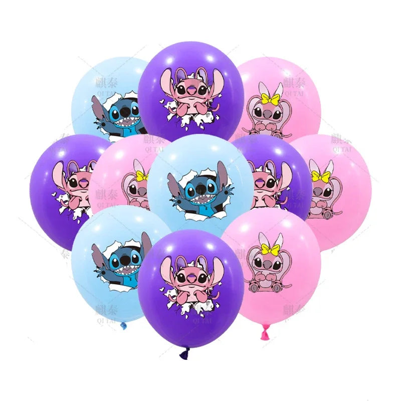 10pcs Angel Lilo Stitch Party Balloons 12" Latex Balloons Set for Pink Stitch Baby Shower Birthday Party Supplies Decorations