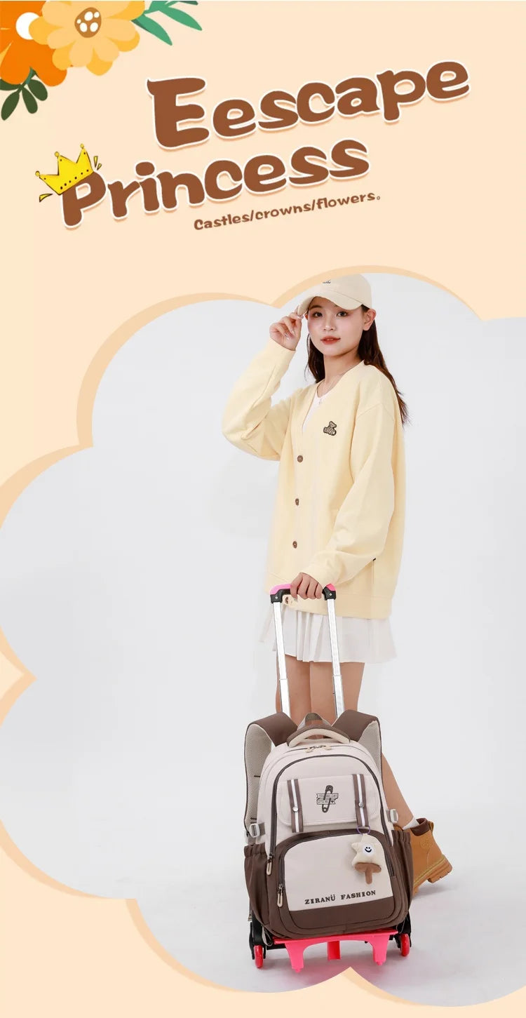 School Backpack with wheels Rolling Backpack for Girls Kids Student Wheeled Backpack Trolley School Bag Travel Trolley Luggage