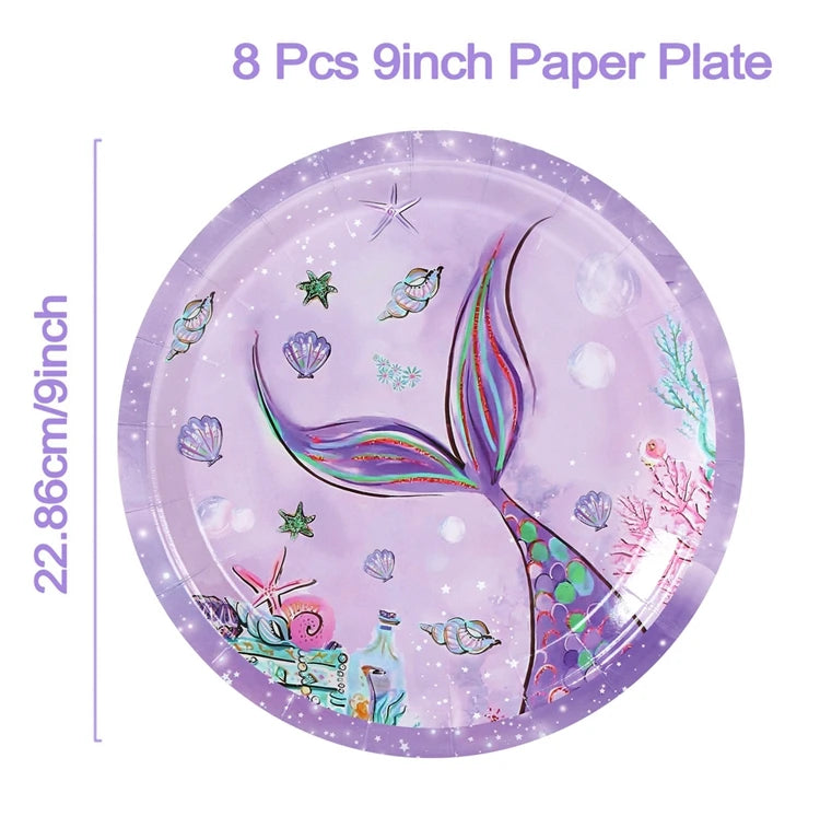 Mermaid Party Disposable Tableware Banner Mermaid Birthday Party Decorations Girl Under the Sea Party Decoration Baby Shower