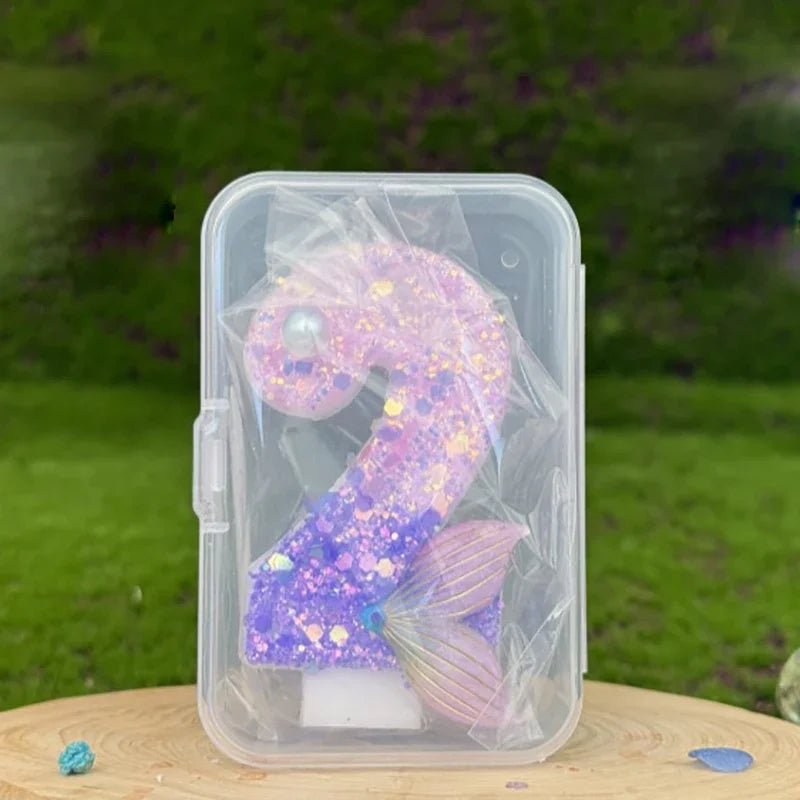 Purple Mermaid Tail Glitter 0-9 Number Candle Birthday Party Candle for Girls Cake Decoration