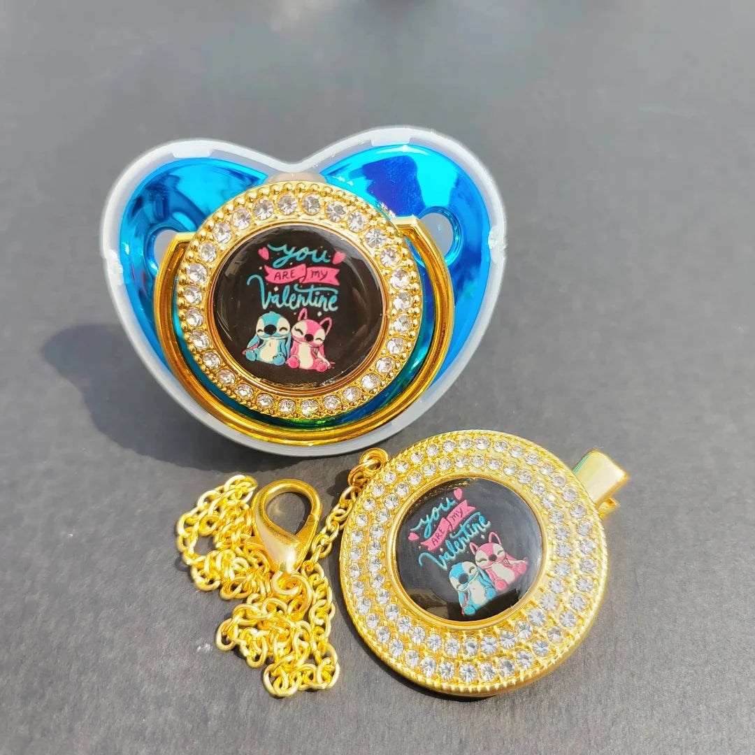 [2024 New set]0-36M Baby with dust cover silicone pacifier chain animal print Newborn tooth toy Stitch Boy Baby bath gift chupet