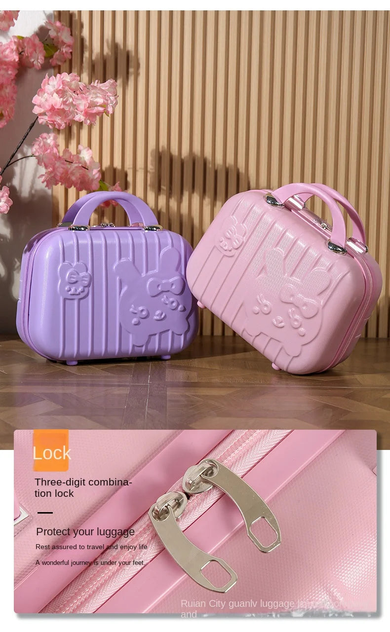 2024 New Cartoon Rabbit Children Suitcase Small Makeup Box ABS Travel Girls Hand Gift Mini Boarding Case Travel Rolling Luggage