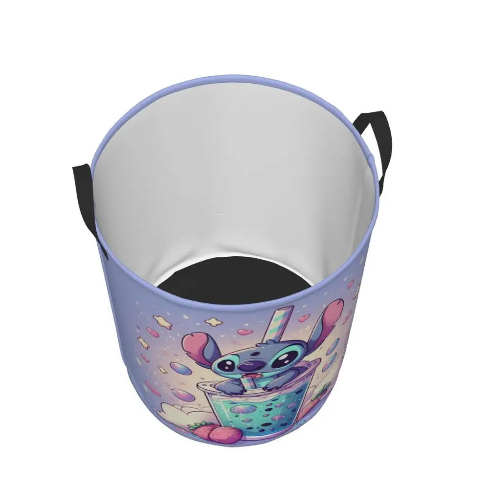 Custom Stitch Kiss Angel Love Heart Anime Laundry Hamper Large Clothes Storage Basket Toy Bin Organizer for Boy Girl