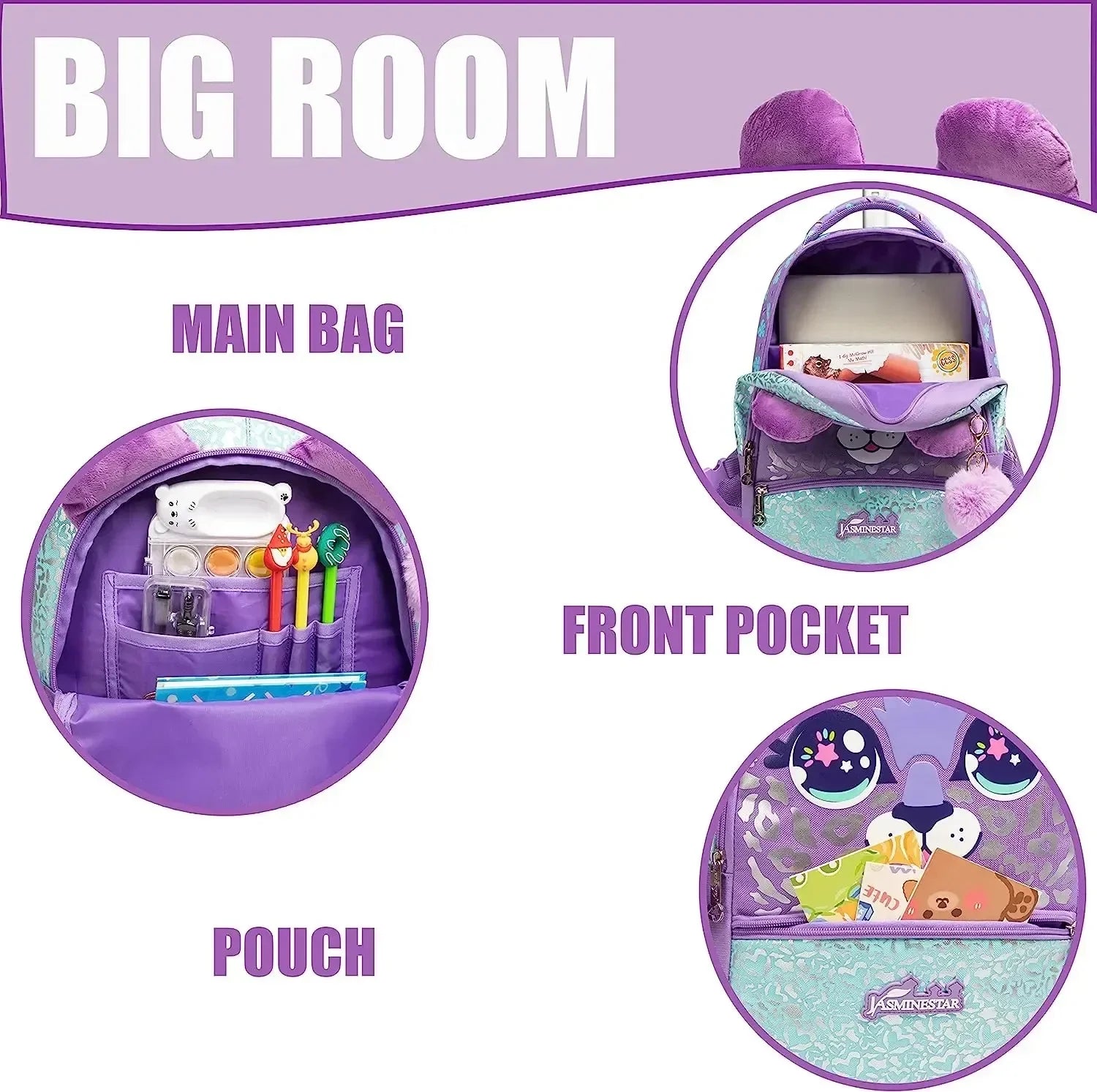 3PCS Cute Rolling Backpack for Girls Backpacks with Wheels for Elementary Students Kids 3 in 1 Travel Luggage Carry on Suitcase