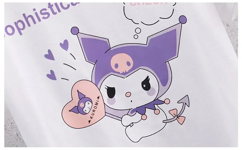 Sanrio Kuromi Kawaii Girls College Style T-shirt Skirt Suit Summer Clothes New Girl Suit Children's Clothes Style Pleated Skirt