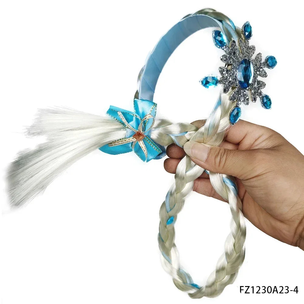 Princess Dress Up Wigs Princess Rapunzel Long Braided Wig Headbands with Flowers Adorn for Girls Costume Accessories