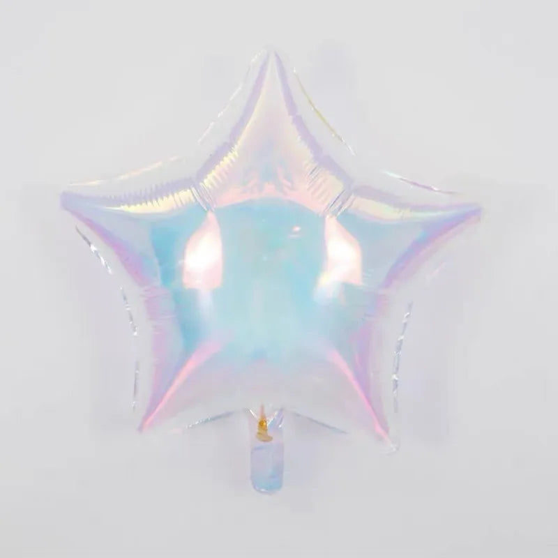19Inch Foil Star Heart Round Balloons Transparent Iridescent Balloons for Mermaid Theme Birthday Disco Party Wedding Decorations