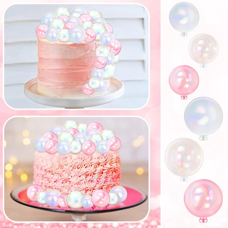 33pcs Colorful Ball Cake Topper Pearl Shape Cupcake Insert Topper for Kids Unicorn Mermaid Birthday Party Decoration Baby Shower