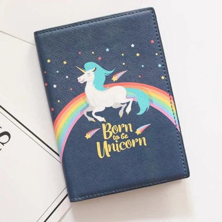 Cute Unicorn Girls Travel Abroad Passport Protection Set Waterproof  Passport Holder Card Wallet