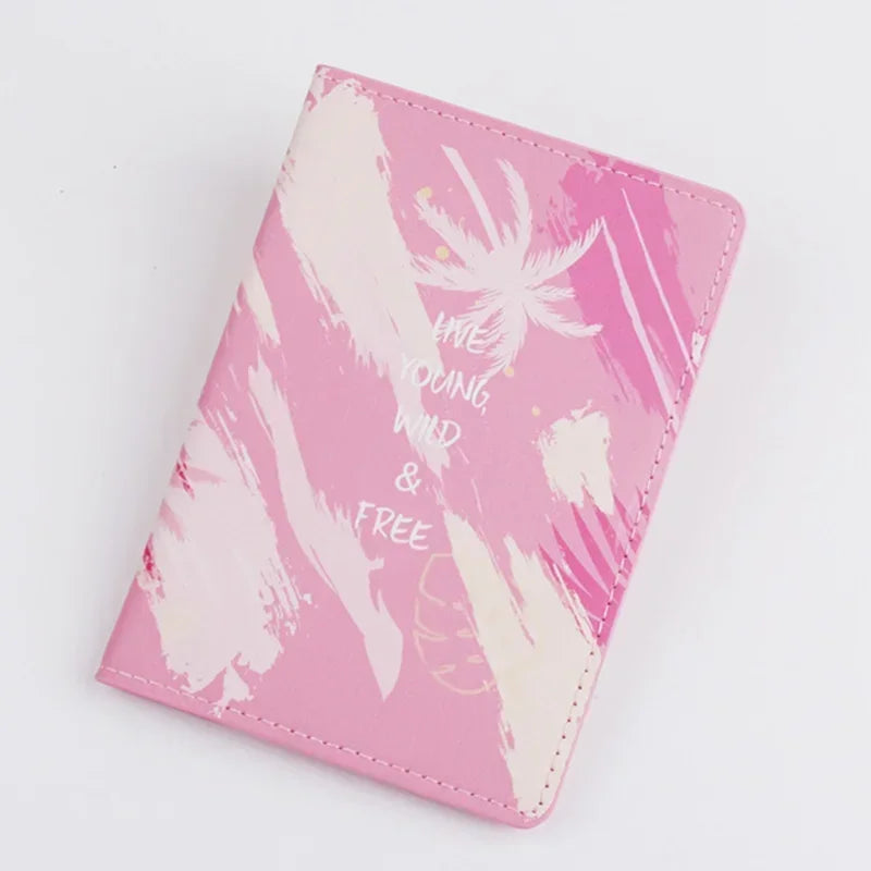 Pink Purple Women Girls Passport Cover Case for Travel Accessories PU Leather Passport Holder Protector Sleeve with Card Slot