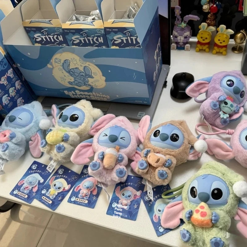 Miniso Stitch Eat Something Before Sleep Series Blind Box Plush Vinyl Toys Cute Doll Replica Mystery Box Bag Pendant Decor Gift