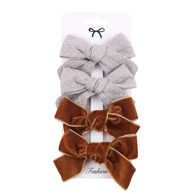 4Pcs/set Floral Print Hair Bow Clips Baby Girls Lace Cotton Linen BB Barrettes Safety Hairpins Korea Kids Headwear Accessories