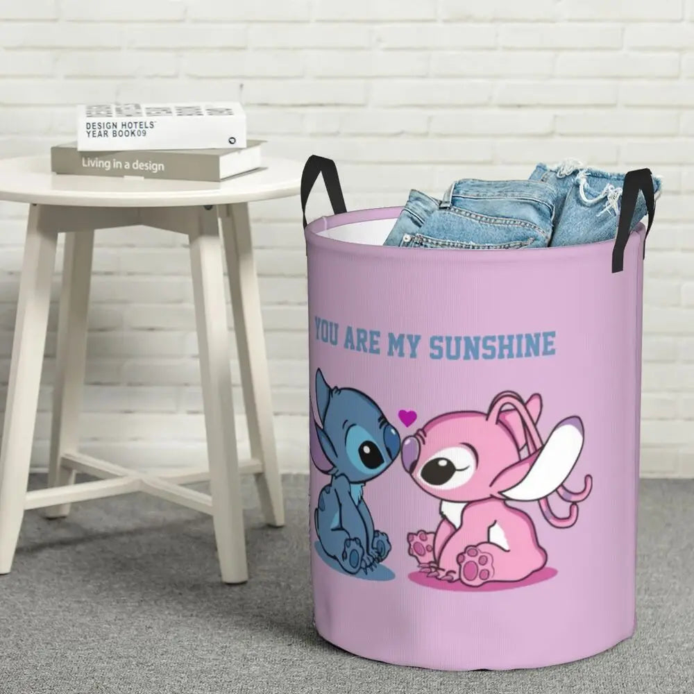 Custom I Love Stitch Laundry Basket Collapsible Toy Clothes Hamper Storage Bin for Kids Nursery