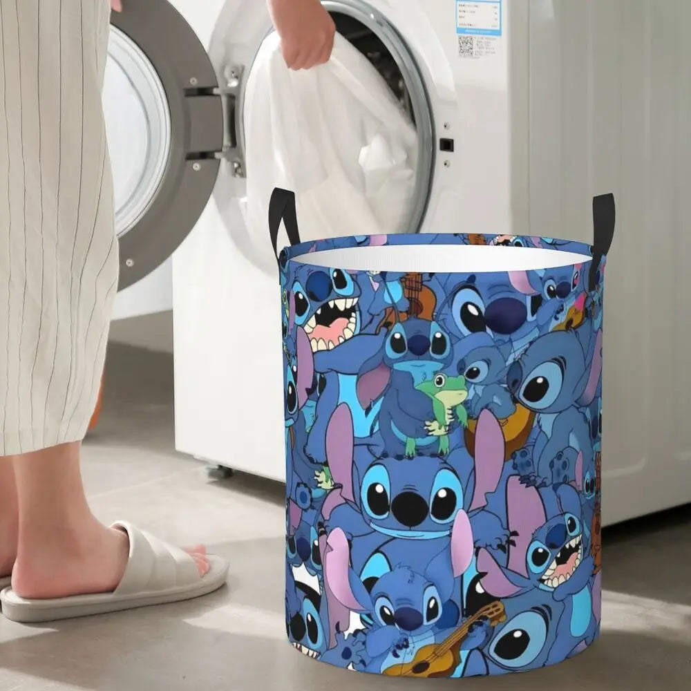 Customized SLilo And Stitch Cartoon Laundry Hamper Large Storage Basket Anime Kids Nursery Toy Organizer