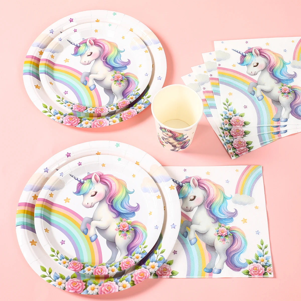 Rainbow Unicorn Disposable Tableware Happy 1st Birthday Party Decorations Kids Unicorn Theme Wedding Baby Shower Girls Supplies