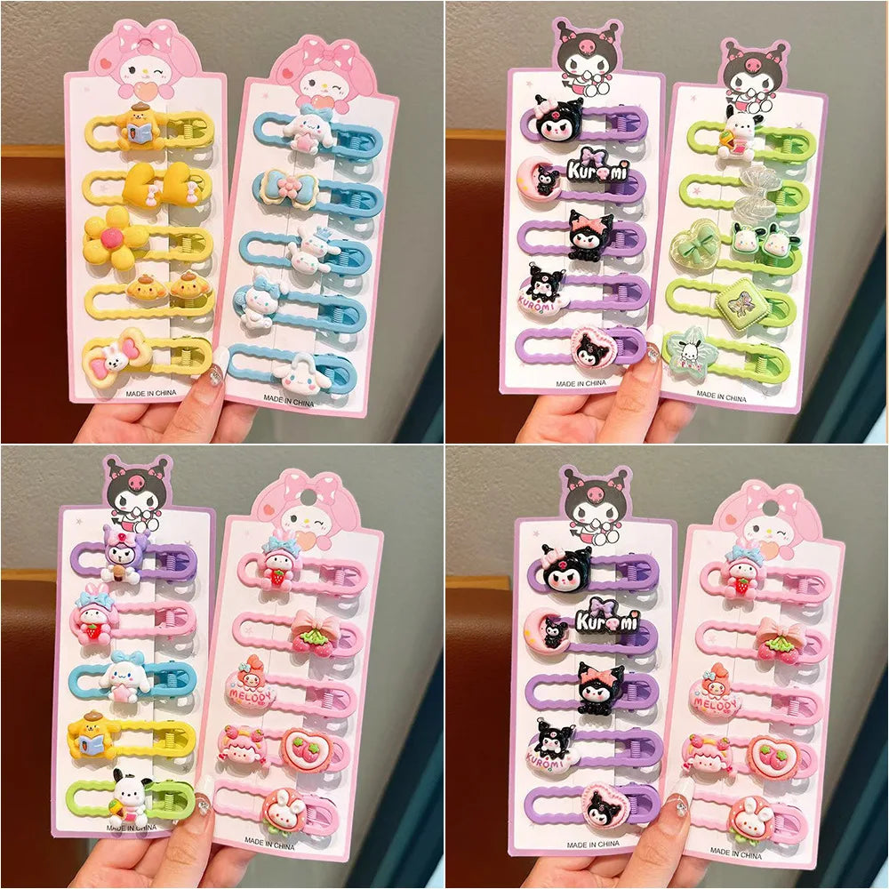 Sanrio Kids Hair Clips Set Cartoon Barrettes for Girls Soft Hairpins with 3D Charm Non-Slip Side Bangs Clips Hair Accessories