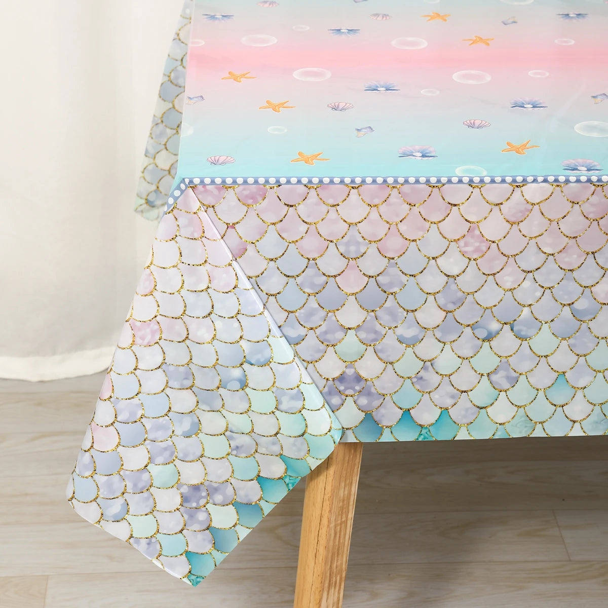 Mermaid Iridescence Plastic Tablecloths,Mermaid Laser Table Cloths for Girls Birthday Wedding Disco Mermaid Themed Party Decor