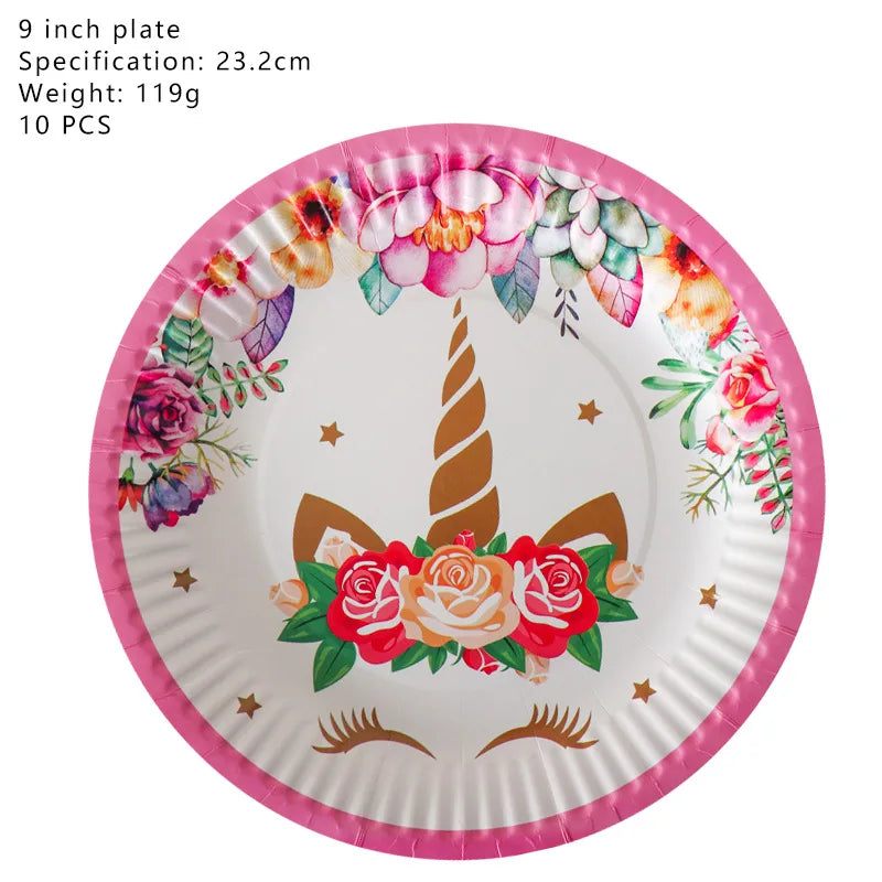 Unicorn Decoration For Birthday Girl Happy Birthday Unicorn Them Deco Kit Tableware Background Banner Balloons Supplies For Kids