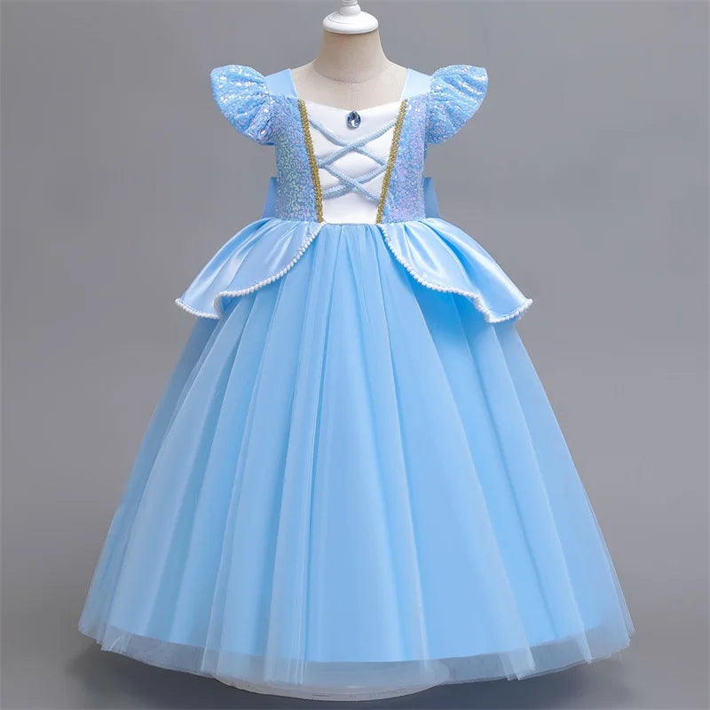 Cinderella Cosplay Costume Kids Clothes for Girls Sequins Princess Dress with Crown Gloves Birthday Party Ball Gown 3-10 Years