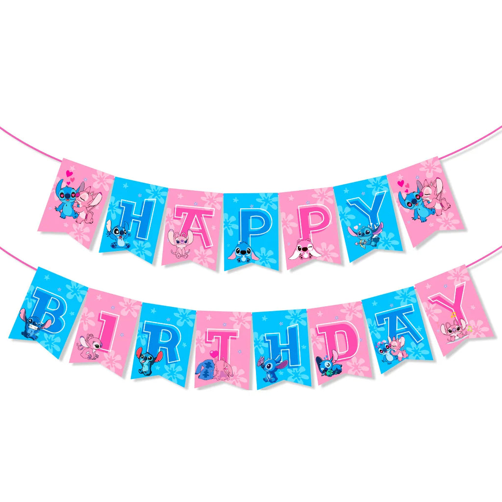 1Set Stitched Latex Balloons Banner Baby Shower Toy Cake Topper Happy Birthday Boy Girl Lilo Stitch Ballons Party Decor Supplies