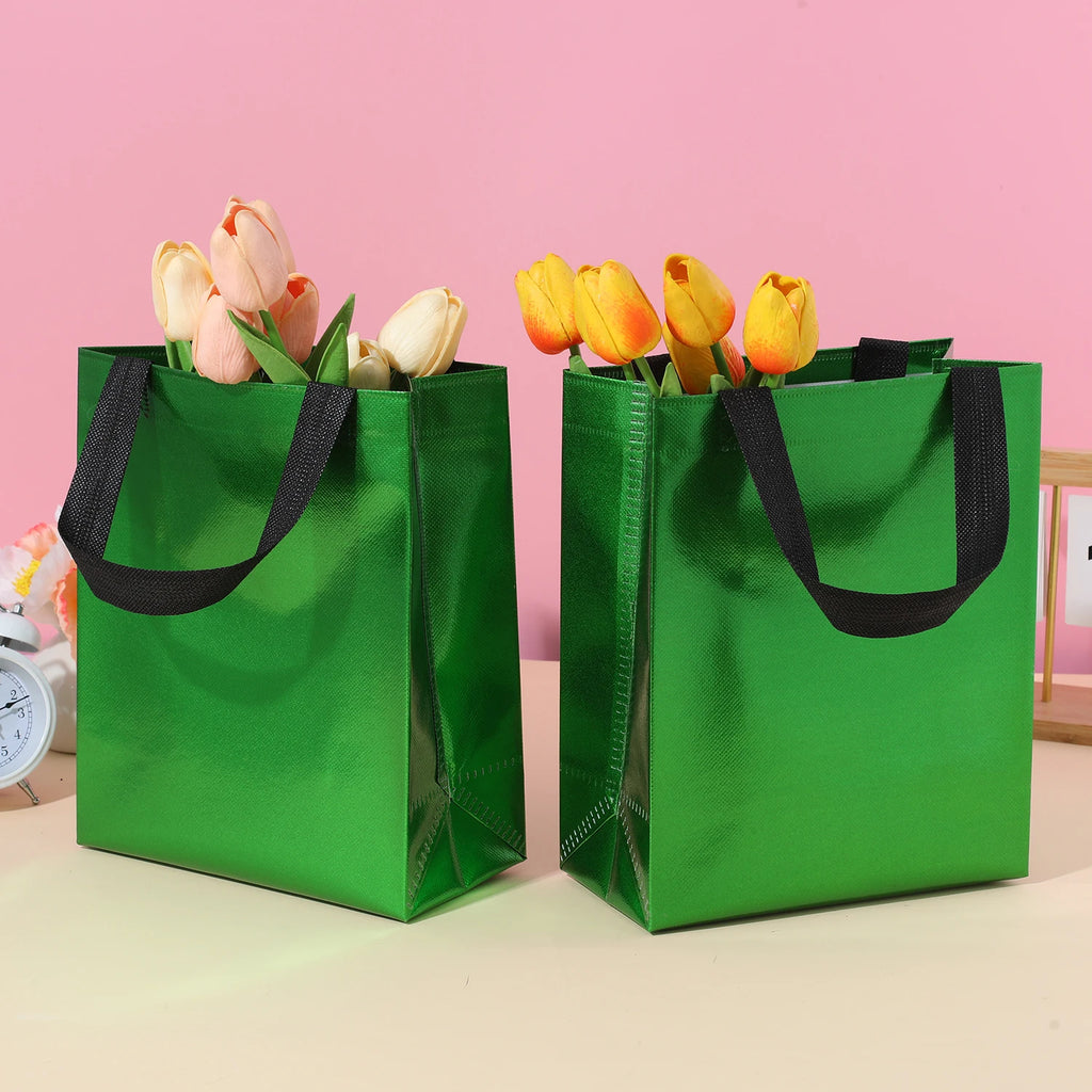 Vibrant 10-Pack Gradient Tote Bags - Laminated, Waterproof - Perfect for Parties, Shopping, and Christmas Party Gifts Packing