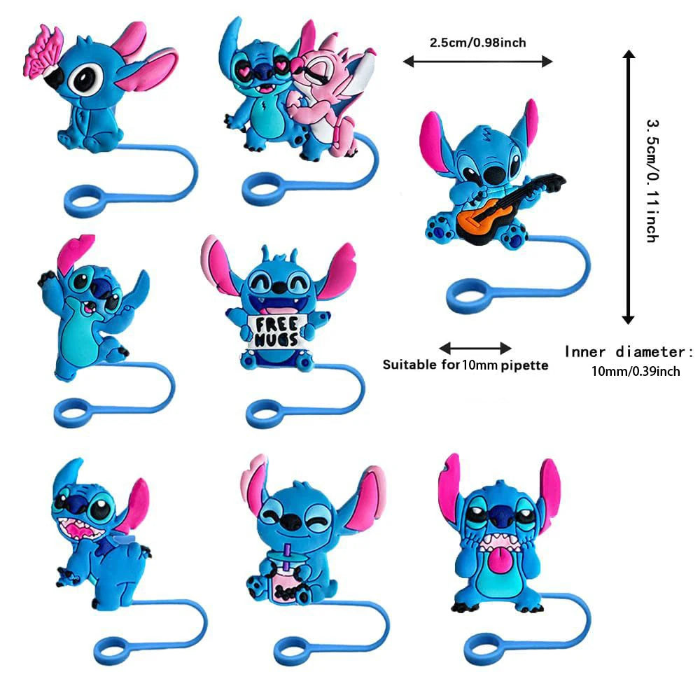 Cute Stitch Cartoon Silicone Straw Covers For Water Glass Bottle Drinking Dust Cap Straw Tips Cover Cup Accessories For 10mm