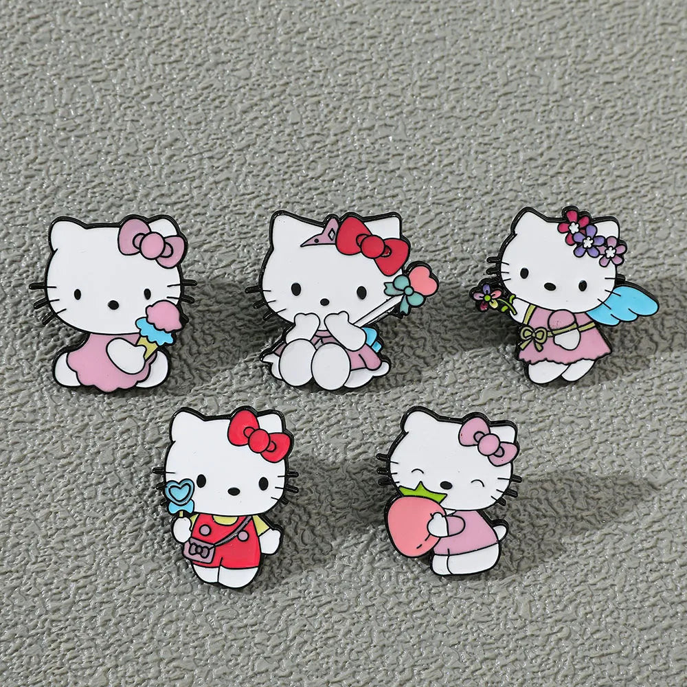 5 Pcs Cute cartoon Soft Cute kt Cat Brooch Sanrio Metal Badge Cute Cat Alloy Drop Oil Pin accessory