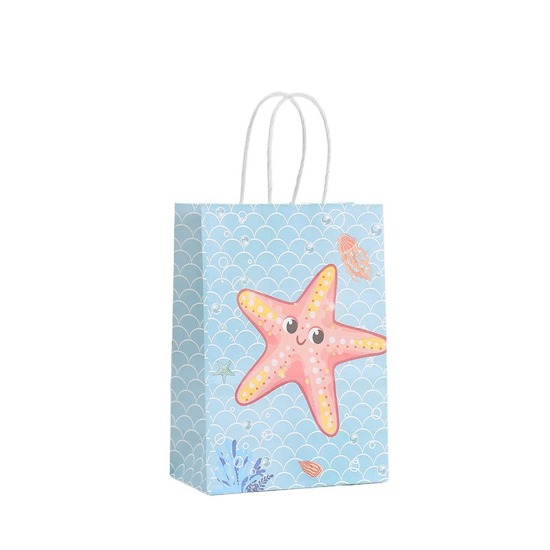 12Pcs Ocean Animal Theme Paper Gift Packing Bag Jellyfish Mermaid Shopping Candy Bag for Kids Birthday Baby Shower Party Decor