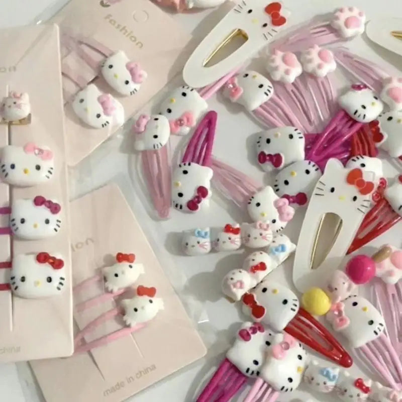 19Pcs Suit Hello Kitty Hair Clip Hairpin for Girls Children's Cinnamoroll Hello Kitty Accessories Hairpin Bb Clip Girls Gifts