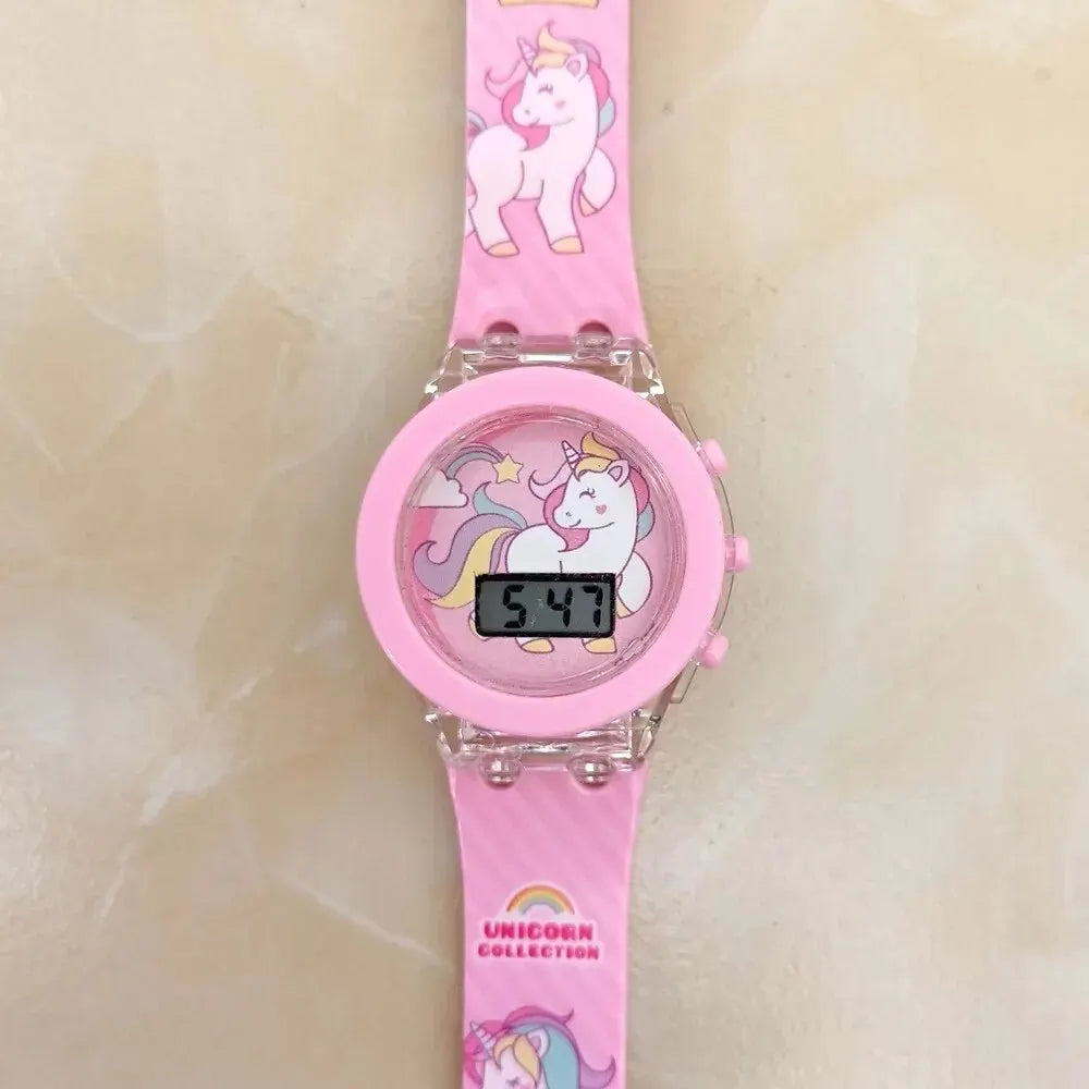 Kids Watch Luminous Color Sports Electronic Watches Children Alarm Clock Cartoon Unicorn Flash Birthday Party Girls Gift Student