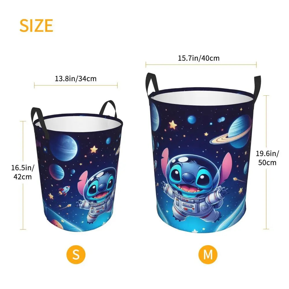 Custom Stitch Kiss Angel Love Heart Anime Laundry Hamper Large Clothes Storage Basket Toy Bin Organizer for Boy Girl